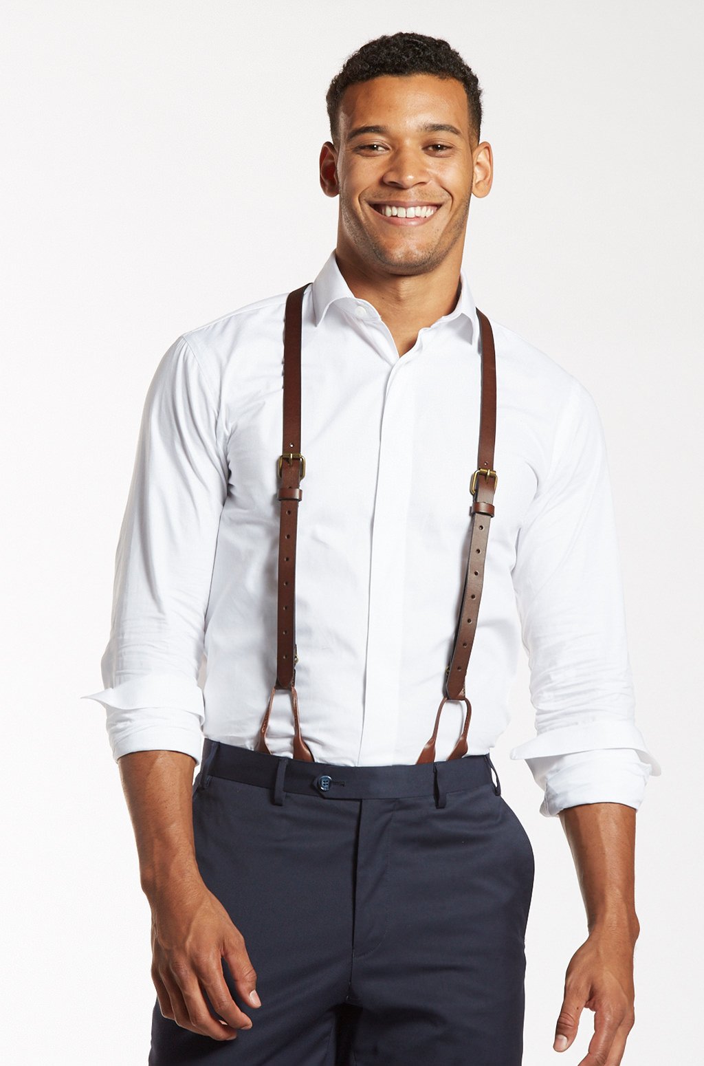 Chestnut Java - Brown Leather Suspenders - The Groomsman Suit