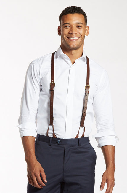 The Groomsman Suit - Chestnut Java - Brown Leather Suspenders